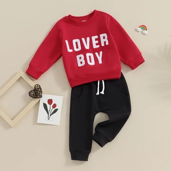 0-3 Let Malčke Baby Boy Oblačil za Pomlad Obleke Puloverju Sweatshirts Dolge Hlače Set za Valentinovo s Dan