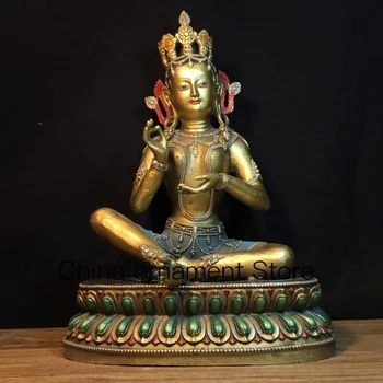 39.5 cm Tibera Čisti Bakreni Barvi Zelena Tara Sedel Guanyin Bodhisattva Ornament