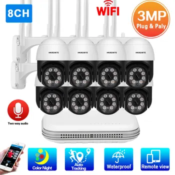 8CH 3MP PTZ Brezžični CCTV kamer na prostem barve night vision Wifi IP Varnostna Kamera za Nadzor Kit XMEYE Wifi NVR Kit