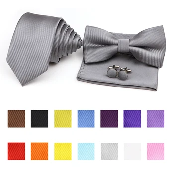 Barva Kravato Bowtie Handkerchief Nastavite Klasične Broška Cufflink Za Moške Poslovne Poročno zabavo Obleko Obleko Dodatki Darila