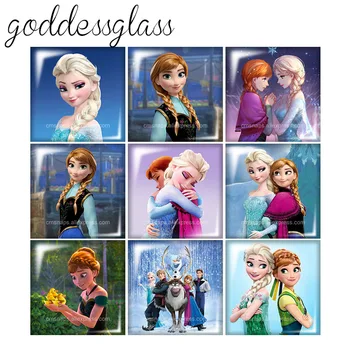 Disney Princesa Elsa in Ana Kvadratnih 10pcs 12 mm/20 mm/25 mm foto stekla chrysoprase demo ravno nazaj zapestnica Nakit, Izdelava ugotovitve