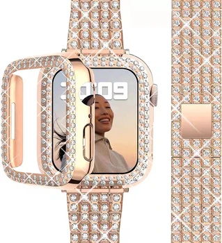 Kovinski diamantno trak primeru za Apple ura 8 7 45mm 41mm ženska zapestnica zamenjava pasu za iwatch 6 5 4 3 MP 44 mm 40 mm 38/42mm