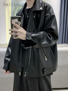 Motoristična usnjena jakna moški Hong Kong slog high-end svoboden PU 2024 jeseni, pozimi hip-hop high street plašč