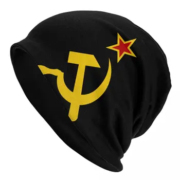 Ruske Sovjetske Zastave Kapa Kapa Pozimi Toplo Bonnet Femme Pletenje Kape Smučarskih CCCP ZSSR Kladivo In Srp Skullies Beanies Klobuki