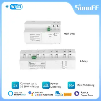 SONOFF SPM Smart Stackable Moči Meter RS-485 20A/Banda 4-Rele za Zaščito pred Preobremenitvijo Metapodatkov Spremljanje Smart Sistem za Upravljanje