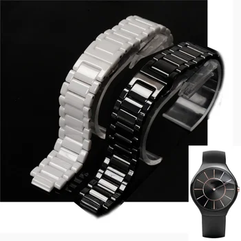 Visoka kakovost Keramike Watch Trak Za Rado Res Serije Tankih Watch Verige Črno In Belo Konveksna moških in žensk Watchband 19 mm* * 12 mm