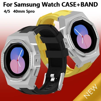 Za Samsung Watch 4/5/6 40 mm Luksuzni Kovinski Z Diamantnim Primeru Spremembe za Vgradnjo DIY Mod Kompleti Nerjavno Ohišje in Silikonski Trak