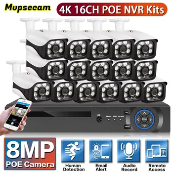 16CH 4K Varnostnih kamer CCTV POE NVR Kit 8MP HD Nočno gledanje Video Nadzor, Notranja Zunanja Avdio Snemanje IP Kamero Nastavite