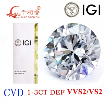 1ct -3ct D E F bele barve VVS2 VS2 jasnost CVD diamond 3EX okroglo obliko lab zrasla diamond IGI certificirano izgubijo kamen