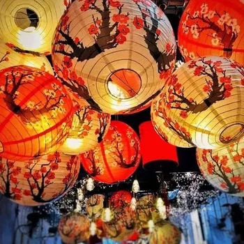 30 CM Japonski Stil Poroka Rojstni Dekoracijo Sredi Jeseni Festival Ročni Luč Natisnjeni Cvet Krog Kitajskega