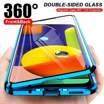 360 ° Popolno Zaščito Kovinskih Magnetnih Ohišje Za Samsung Galaxy A50S A51 A52 5G A53 A54 5G Double-sided (obojestransko), steklen Pokrov