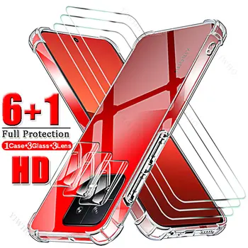 6+1 Zaslon Protektorstvo HD Kaljeno Steklo za Xiaomi 13 12T Lite Poco X5 F5 Pro C50 Mehko Silikonsko Ohišje Fotoaparata Pokrov za Xiaomi 12t