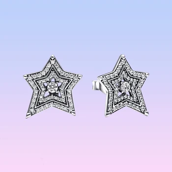 925 Sterling Srebro Pandora Kozmično Asimetrične Star Stud Uhani za Ženske Rojstni dan Nakit Darilo
