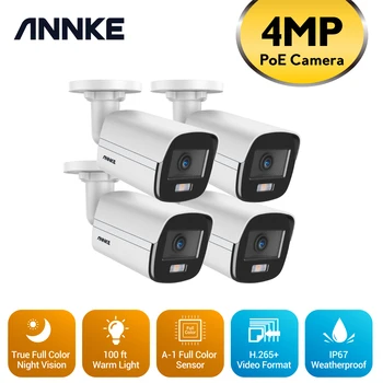 ANNKE 4X 4MP Ace Barvno Night Vision IP Kamero H. 265+ Video nadzorna Kamera 100FT Topla Svetloba Varnostne Kamere POE Fotoaparat