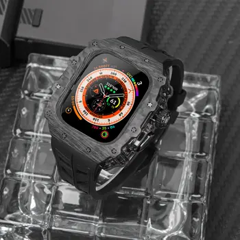 AP Mod Kit Premium Resnično Ogljikovih Vlaken Primeru za Apple Watch Series 9 8 7 6 5 4 SE Ultra Fluororubber Metulj Sponke Pas