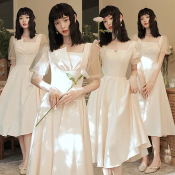 Bela Družico Obleke Ženske Pearl Dekoracijo Kvadratnih Ovratnik Sredi Ples, Dolgo Obleko Elegantno Preprost Zbor Obleke