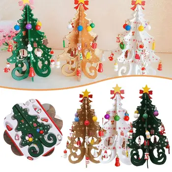 Božično Drevo za Otroke Ročno DIY Stereo Lesene Scene Okraski Drevo Postavitev Doma, Božični Okraski Božič Y6T4