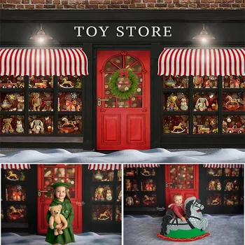 Božično Igrača Shoppe Fotografija Kulise Prostem Novo Leto Sneg Stranske Ulice Novorojenih Otrok v Ozadju za Foto Studio Photoshoot
