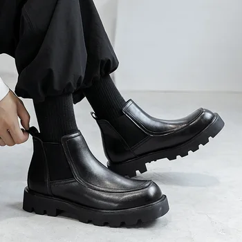 Britanski stil za moške čevlji blagovne znamke oblikovalec čevljev kavboj pravega usnja chelsea boot pomlad jesen lep platformo gleženj botas