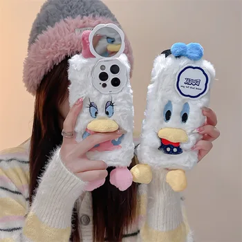 Disney Donald Duck Daisy Plišastih Primeru Telefon Za iPhone 15 14 13 12 iPhone 11 Pro MAX Srčkan All Inclusive Anti-pade Zaščitni Pokrov