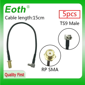EOTH 5p 3G modem ZTE RG178 kabel 5pcs TS9 Moški pravim kotom naravnost do RP-SMA IS priključek kika Debelo 15 CM 6