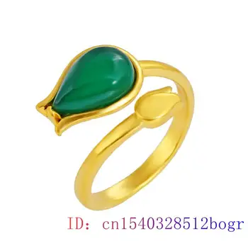 Green Jade Rose Obroč Gemstone Chalcedony Amulet Cirkon Moških Naravnih Čar Darila Kristalno Ženske Modni 925 Srebrni Nakit