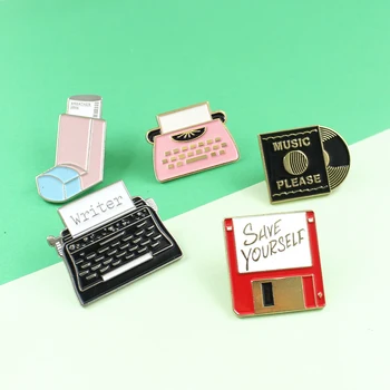 Klasičen Retro Dobave Broške Glasbe pisalni stroji Shranite sami USB Disk SHRANITE SAMI Smešno Modni Nakit Darilo za Ženske Moški Pin