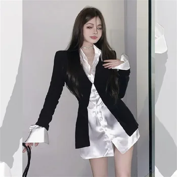 Korejski Zasnova Elegantna Ins Dolgo Ženske Bele Ulične Mode za Pomlad Jesen Dolgo Oplaščeni Osnovne Ženske Trdna Bluze In Vrhovi