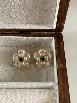 LONDANY uhani francoski srednjeveški nakit, tri-dimenzionalni bele kroglice camellia uhani ženski beli cvet, uhani