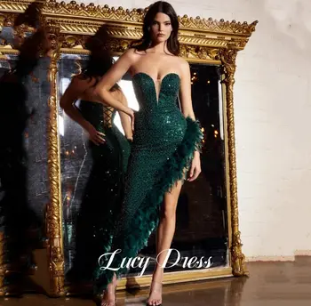 Lucy Pero Ženske Večerne Obleke za Maturantski ples brez naramnic Elegantnih Oblek Zelena morska deklica Sharon Vesel Seksi Sequins Stranka Obleko Es