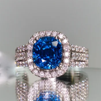 Luksuzni Ženski Prstani 925 Sterling Srebro Srce Puščico Modri Kvadrat Cirkon Obroči za Ženske Obljubo Ljubezni, Poročni Nakit, Poročni prstan