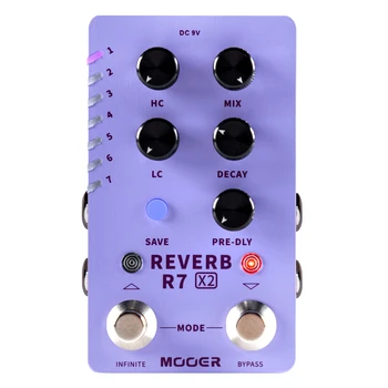 MOOER R7 Reverb X2 Učinek Pedal Vgrajen z Različnimi 14 Reverbs Učinkov Kitare Dvojno nožno stikalo Stereo Reverb Pedal Učinek