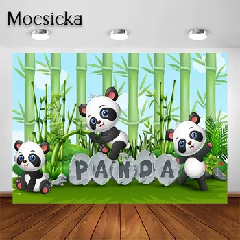 Mocsicka Risanka Panda Kulise Okraski Stranka Zeleni Listi Bambusa Panda Rojstni Dan Otroci Fantje Fotografija Ozadje