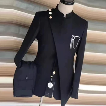 Moda Za Moške Obleke Črno Stojalo Ovratnik 2 Kos Formalnih Poslovnih Poroko Ženina Tuxedos Slim Fit Kostum Moške Obleke, Vroče Prodaje 2023