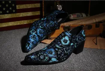 Modni Usnjeni Čevlji Cvetje Tiskanje Oxford Čevlji Novo Poslovno Obleko Moških stranka Opozoril Toe Čipke-up Formalno Čevlji