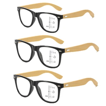 Moški Modni Letnik Multifokalna Očala Kvadratnih Bambusa Templets Bližini Daleč Obravnavi Očala Ženske Unisex Novo Kvadratnih Dioptrije Za Očala