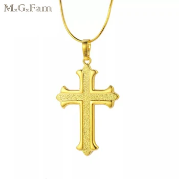 MxGxFam Jezus Križ Stran Ogrlico, Obesek, Nakit Nov Prihod Čistega Zlata Barva z 45 cm Kača Verige.