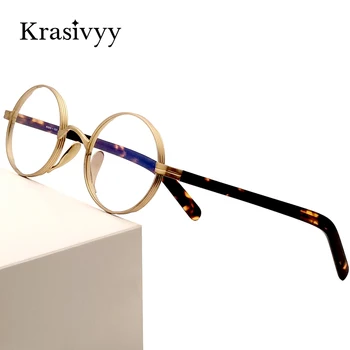 Novo Vintage Titana Očal Okvir Moških Krog Acetat Kratkovidnost Optični Recept Očala Ženske Korejski Luksuzni Majhne Očala