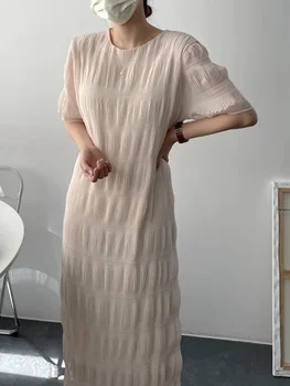 Poletje Ženska O Vratu, Ohlapno Obleko Vinatge Temperament Korejski Haljo Femme 2023 Vestidos De Mujer Moda Trdna Naguban Maxi Obleke
