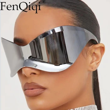 Prevelik sončna Očala Ženske Moški Prihodnosti Futuristično Občutek Y2k Punk Enem Kosu Sonce Glaase 2000 blagovne Znamke Oblikovalec Rimless Očala UV400