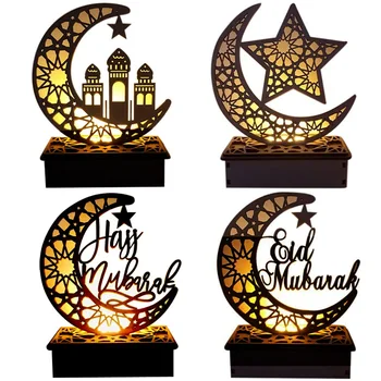 Ramadana Leseni Okraski Eid Mubarak Ornament Luna Star Islam Obesek Ploščo