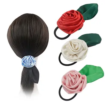 Romantični Rose Lase Vrv Nove Headdress Elastična Zelenih Listov Lase Vezi, Pribor za Lase 3D Cvet gumico Ženske Dekle