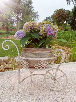 Železo Voziček Voziček Slog Cvet Planter Pot Stati Vrt Ornament Bela | Zelena