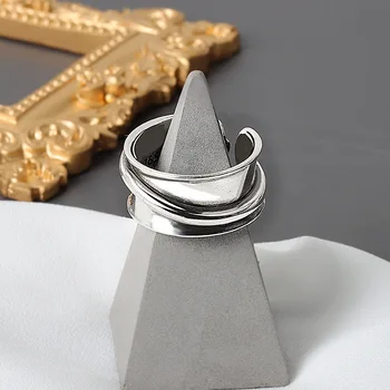 Ženske Kul Širok Obroč Arc Design Silver Plated Anti-alergijske Prst Prstan Opremo Odpiranje Velikost Nastavljiv Nakit